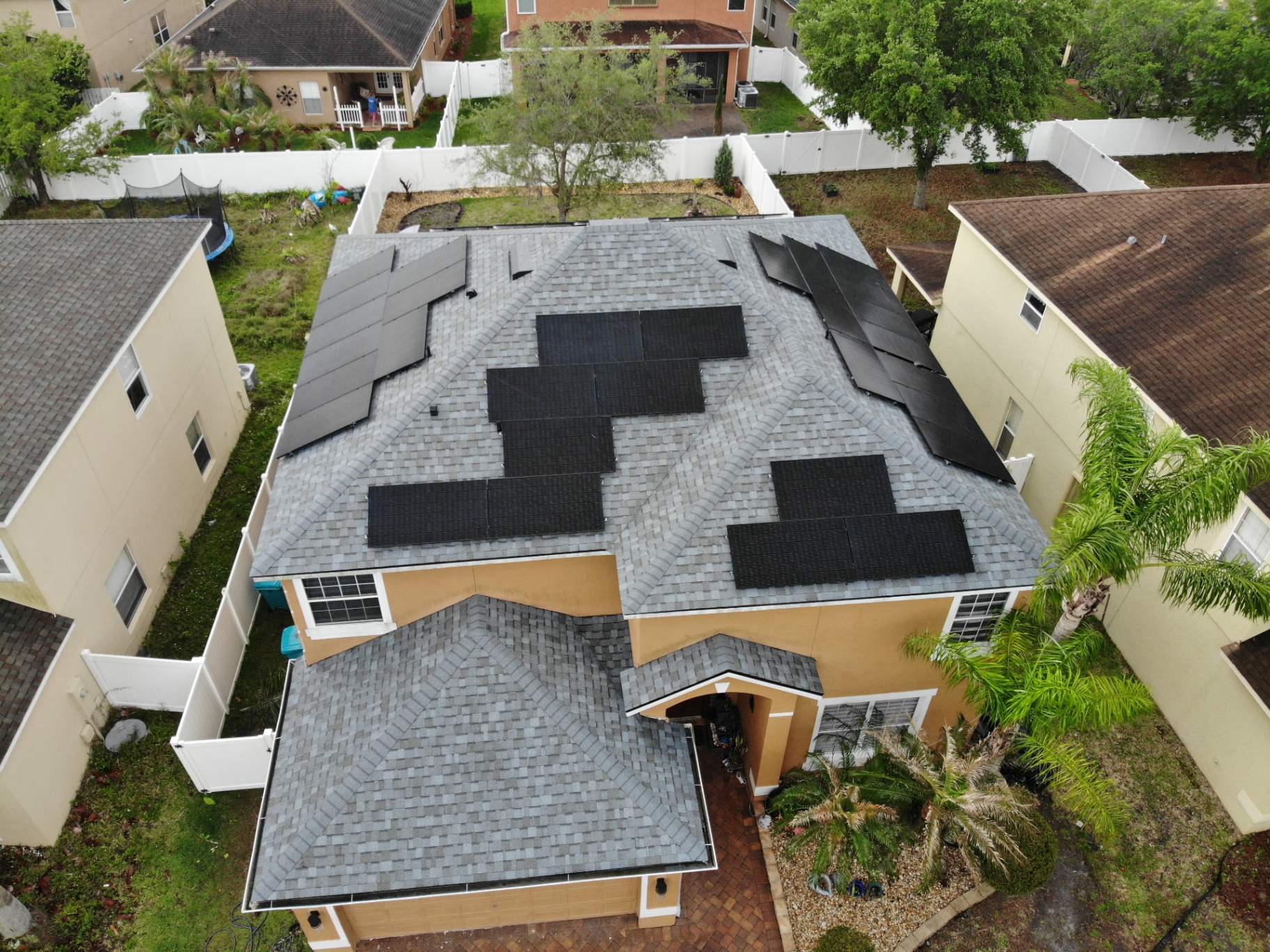 Aerial view of an Orlando home with rooftop solar panels