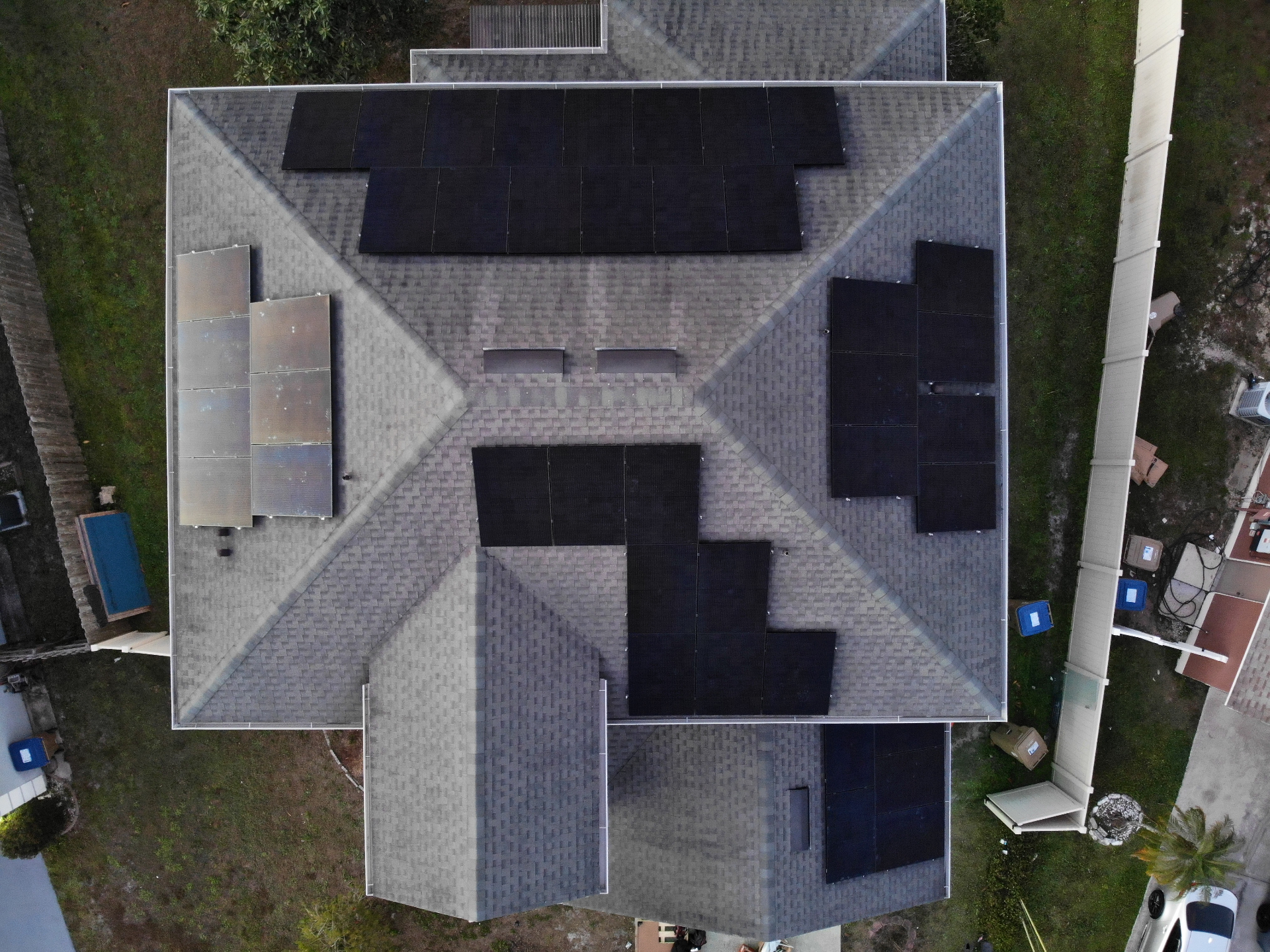 Aerial view of a Florida home with a rooftop solar installation